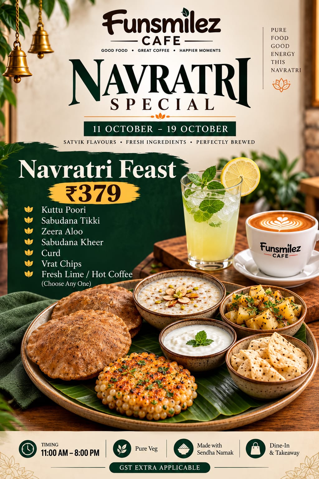 Navratri Special at FunSmilez Café: Navratri Feast ₹379, 11–19 October